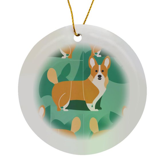 3drose, Geometric Elegance Underscores These Mid-century Corgis, Circle Porcelain Ornament