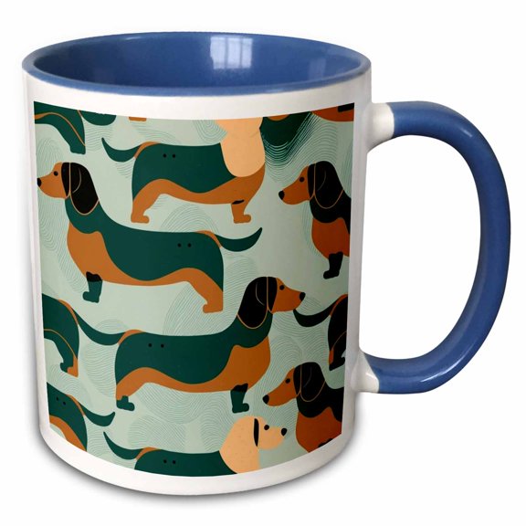 3drose, Geometric Elegance Underscores These Mid-century Dachshunds, 11oz Two-tone Blue Mug