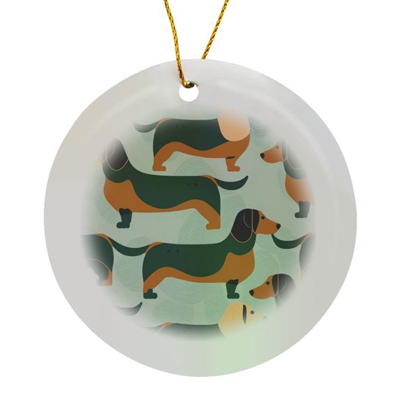 3drose, Geometric Elegance Underscores These Mid-century Dachshunds, Circle Porcelain Ornament