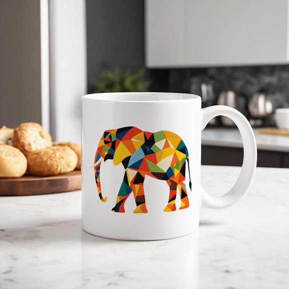 Geometric ElepH1aneramic Mug Colorful Coffee Cup, Animal Lover Gift