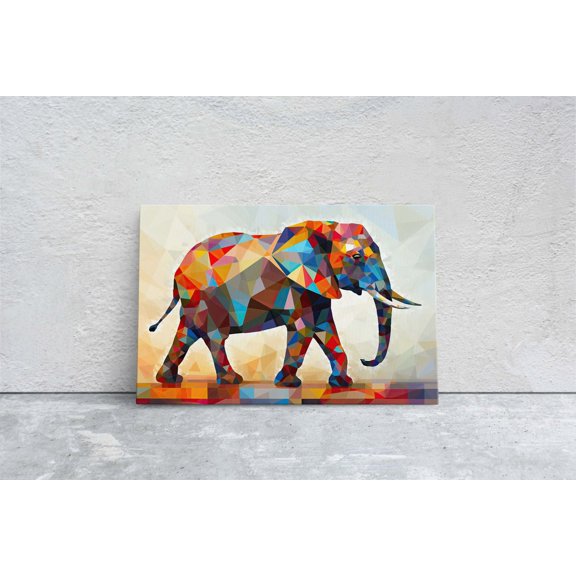 Geometric Elephant Contemporary Bright Animal Wall Art Unframed Paper Print