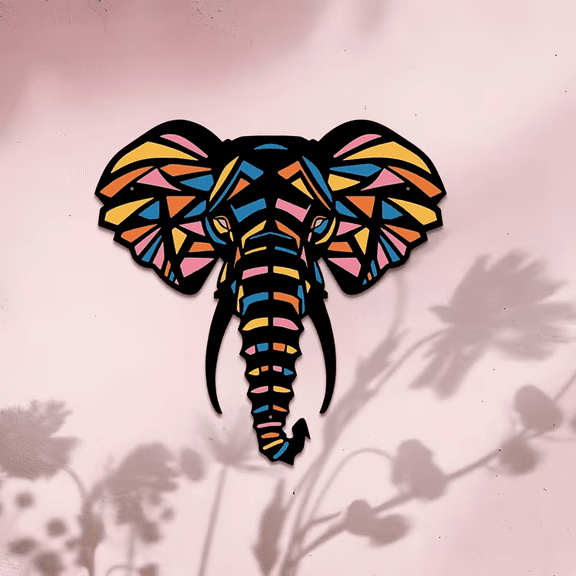 Geometric Elephant Metal Wall Art, Colorful Decorative Wall Sculpture