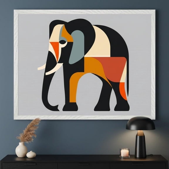 Geometric Elephant Mid Century Modern Style Wall Art Abstract Animal Print Minimalist Boho