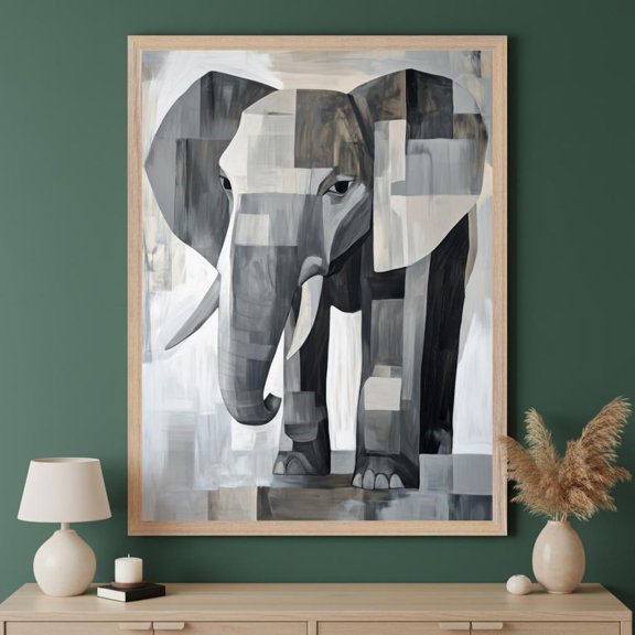 Geometric Elephant Poster, Stretched Canvas 8x10in