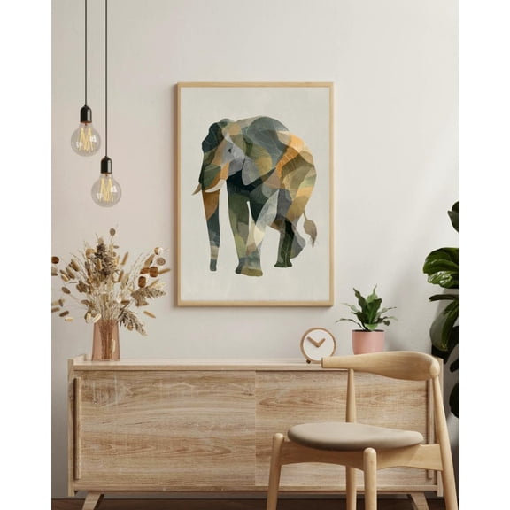 Geometric Elephant Wall Art Print, Sage Terracotta Modern Boho Animal Poster, Minimalist Earthy Luxe Decor, Quiet Powerful Statement Piece, Poster Only