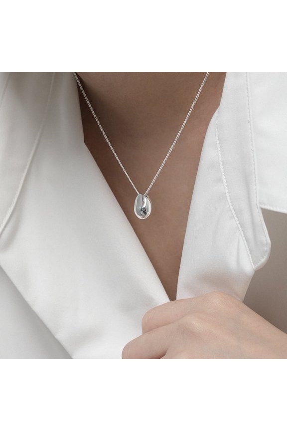 Geometric Ellipse Glossy Three-dimensional Egg-shaped S925 Sterling Silver Pendant For Women