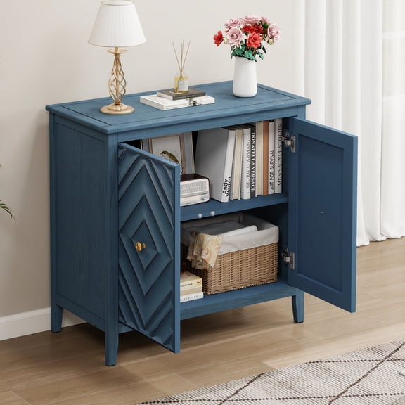 Geometric Embossed Storage Cabinet with Magnetic Doors, Matte Vintage Finish, Handle-Free Design, Raised Legs for Easy Cleaning, Entryway Sideboard Cabinet for Living Room & Bedroom
