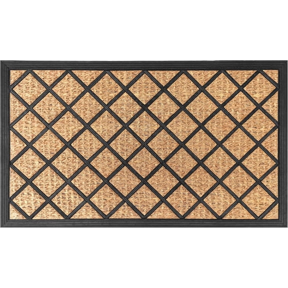 Geometric Entrance Door Mat, 100% Natural Coconut Husk Fibers & Non-Skid Recycled Rubber Backing, 2' x 3' Durable Outdoor/Indoor Welcome Mat for Entryway, 18" W X 30" L, Rectangle, Milly Geometric