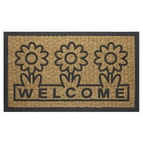 Geometric Entrance Door Mat, 100% Natural Coconut Husk Fibers & Non-Skid Recycled Rubber Backing, 2' x 3' Durable Outdoor/Indoor Welcome Mat for Entryway, 18" W X 30" L, Rectangle, Welcome Plants