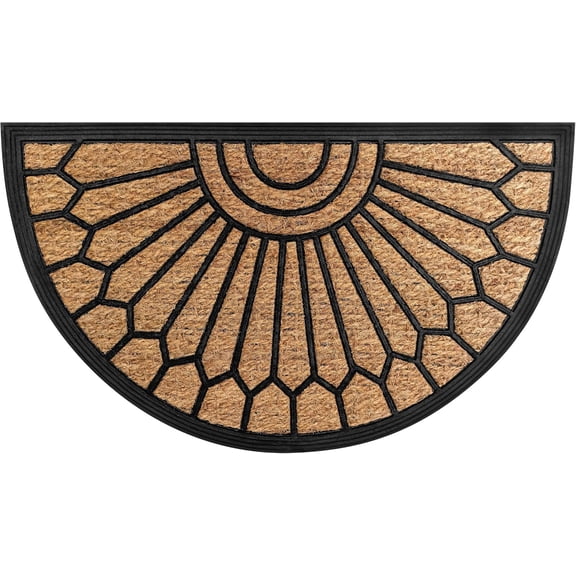 Geometric Entrance Door Mat, 100% Natural Coconut Husk Fibers & Non-Skid Recycled Rubber Backing, 2' x 3' Durable Outdoor/Indoor Welcome Mat for Entryway, 18" W X 30" L, Rectangle, Sunrise Geometric
