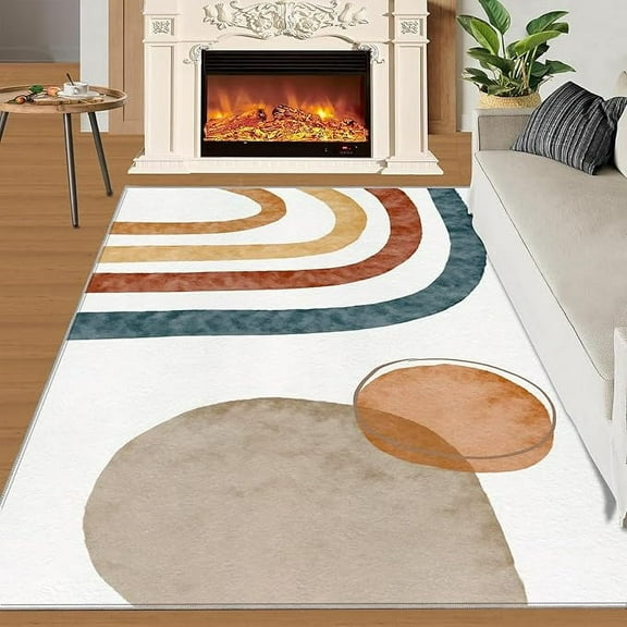 Geometric Entryway Area Rug, Colorful Striped Color Block White Living Room Rug, Soft Foldable Washable Rugs For Bedroom Kitchen Classroom 2 x 3ft