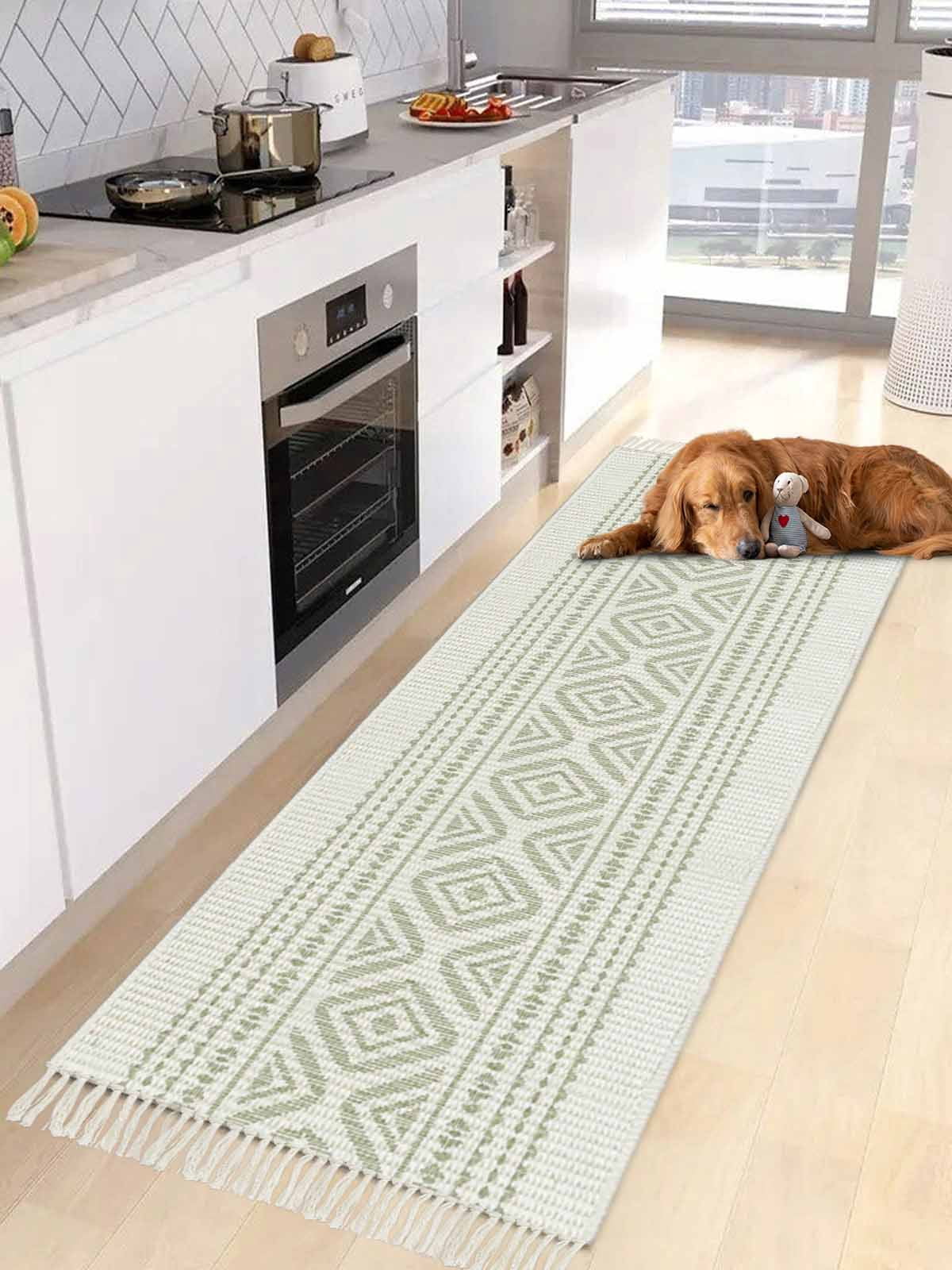 Geometric Entryway Runner Rug 2x4ft,Sage Green Boho Stripe Farmhouse ...