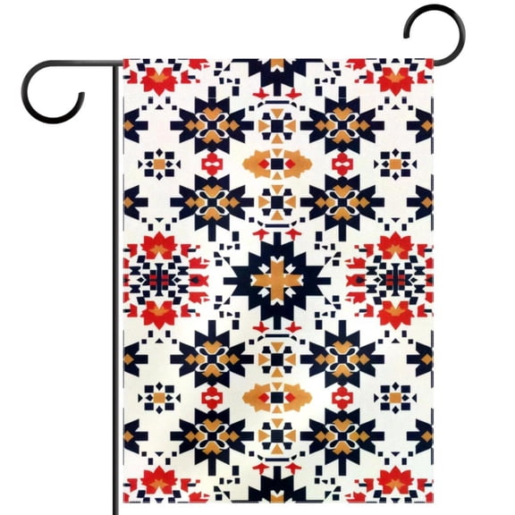 Geometric Ethnic Floral Pixel Pattern Garden Flag Double Sided House Flag for Outdoor Home, Personalized All Year Round Yard Decor 12 x 18 Inch