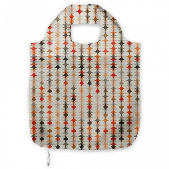 Geometric Fabric Shopping Tote, Vintage Oval Pattern with Radiant Tone Effects Mosaic Illustration, Portable and Foldable Bag to Keep in Pocket Bag Purse & Car, Orange Peach Red, by Ambesonne