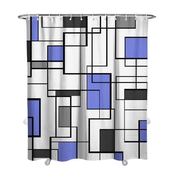 Geometric Fabric Shower Curtain Set, Abstract Mid Century Modern Minimalist Waterproof Shower Curtain for Bathroom Decor, 72 x 84, Black and White Black Grey