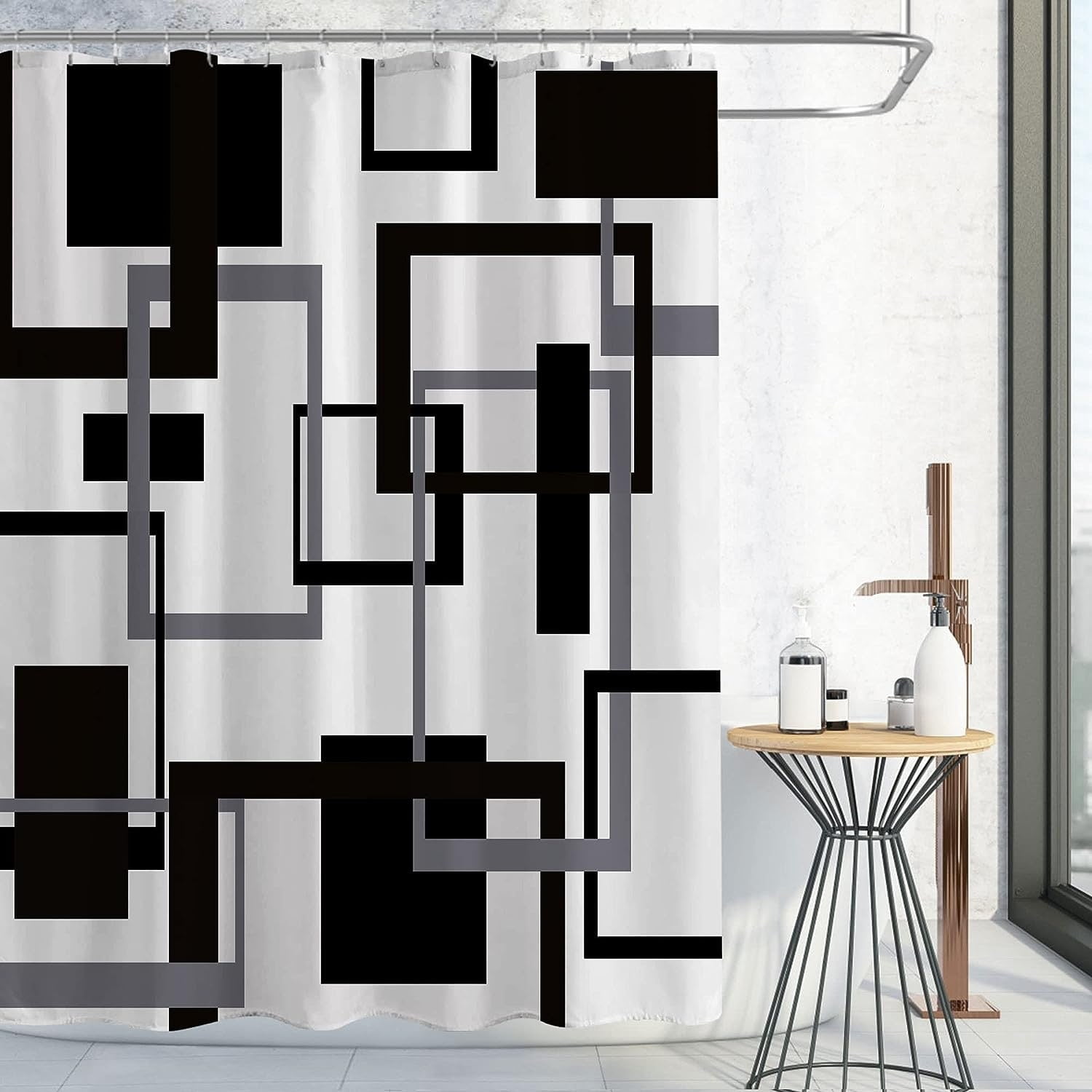 72" Black and Gray Geometric Fabric Shower Curtain