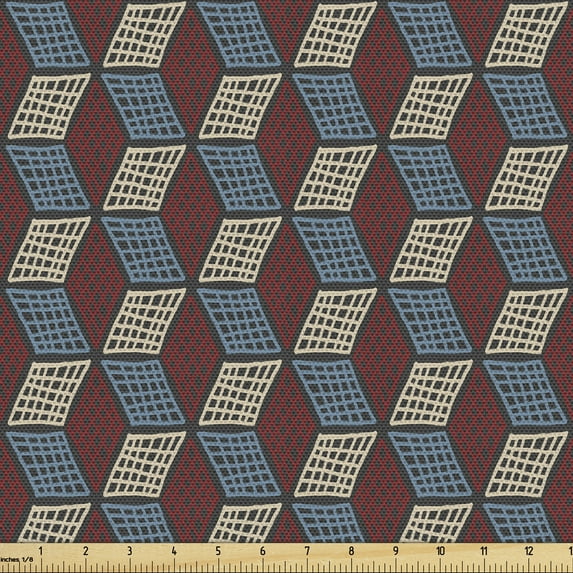 Ambesonne Geometric Fabric by the Yard Upholstery, Checkered Boards Cubic, 5 Yards, Multicolor