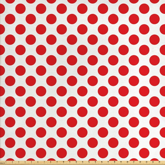 Ambesonne Vintage Fabric by the Yard Upholstery, Pop Art Retro Dots, 10 Yards, Vermilion White