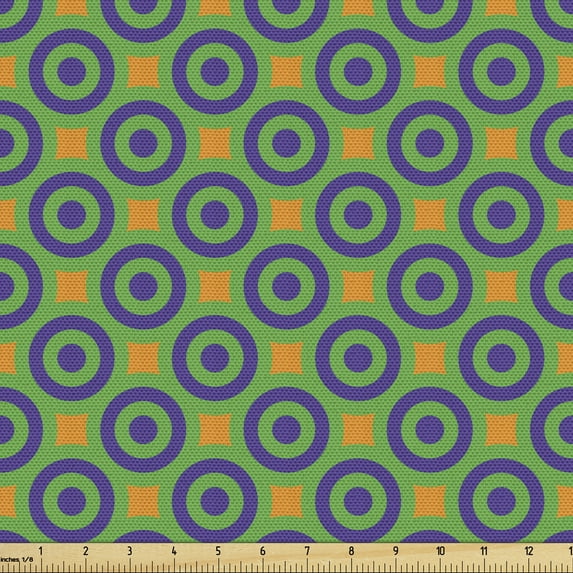 Geometric Fabric by the Yard, Abstract Art Images of Target Circles and Cornered Shapes, Decorative Upholstery Fabric for Sofas and Home Accents, Green Marigold by Ambesonne