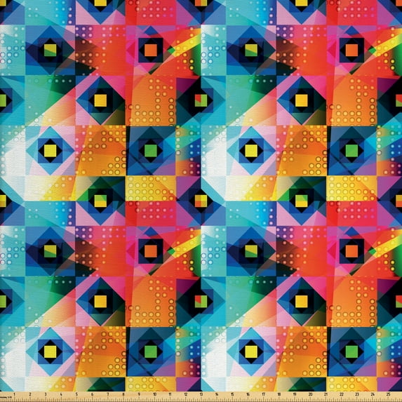 Ambesonne Geometric Fabric by the Yard Upholstery, Diamonds and Dot, 2 Yards, Multicolor
