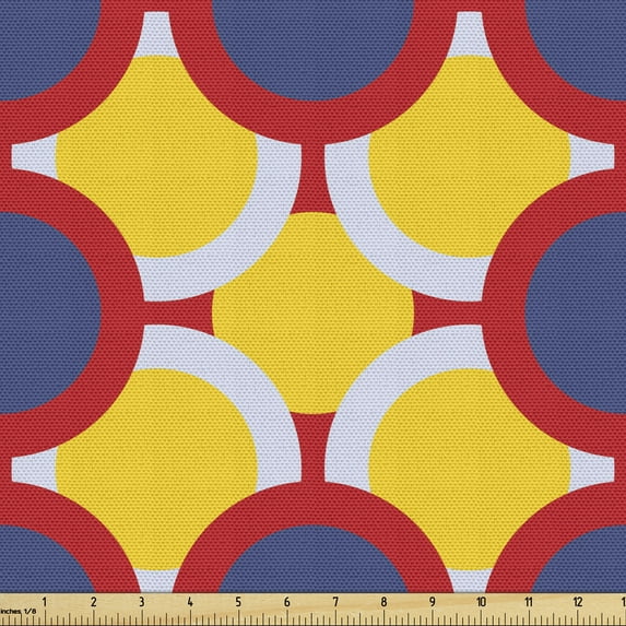 Geometric Fabric by the Yard, Abstract Design Illustration of Overlapping Colorful Rounds and Circles Pattern, Upholstery Fabric for Dining Chairs Home Decor Accents, 1 Yard, Multicolor by Ambesonne