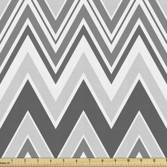 Ambesonne Geometric Fabric by the Yard Upholstery, Grayscale Zig Zag Pattern, 5 Yards, Grey and White