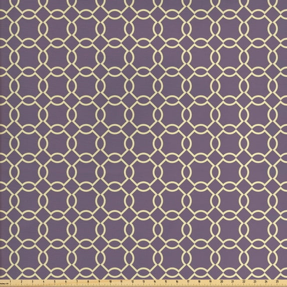 Geometric Fabric by the Yard, Abstract Lines with Curvy Oval Shapes Traditional Chain Motifs Retro Style, Decorative Upholstery Fabric for Sofas and Home Accents, Pale Yellow Mauve by Ambesonne