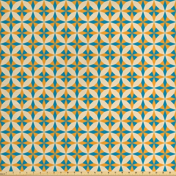 Ambesonne Vintage Fabric by the Yard Upholstery, Abstract Origami, 5 Yards, Orange Teal Cream