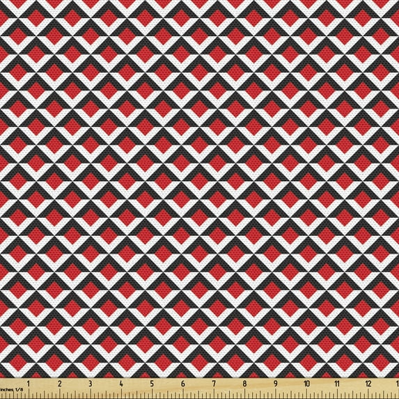Ambesonne Geometric Fabric by the Yard Upholstery, Vibrant Grid Tile, 1 Yard, Vermilion Black White