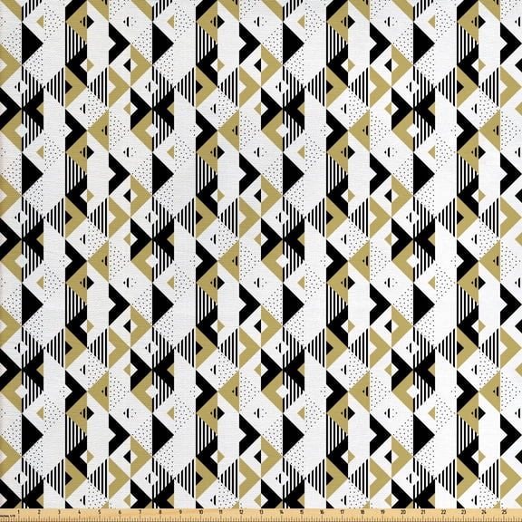 Geometric Fabric by the Yard, Abstract Triangles with Stripes and Rhombuses Dotted Background Modern Art, Decorative Upholstery Fabric for Chairs & Home Accents, Beige Black White by Ambesonne