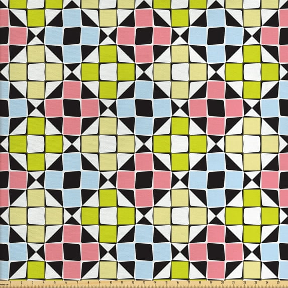 Geometric Fabric by the Yard, Abstract Uneven Squares Tiles Colorful Mosaic Style in Diagonal Checkered Pattern, Decorative Upholstery Fabric for Sofas and Home Accents, Multicolor by Ambesonne