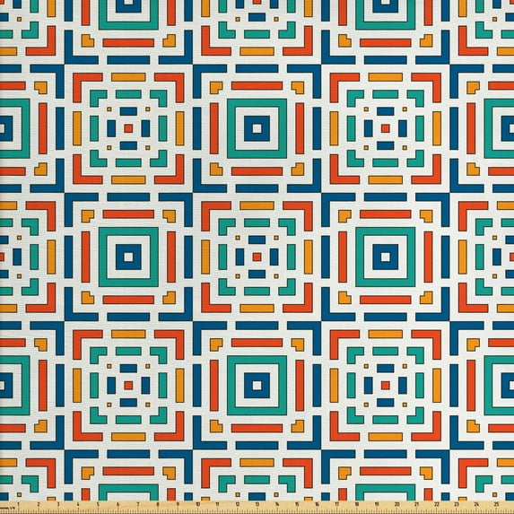 Geometric Fabric by the Yard, Angled Stripes Composition with Square Design Mosaic Styled Colorful Pattern, Upholstery Fabric for Dining Chairs Home Decor Accents, Multicolor by Ambesonne