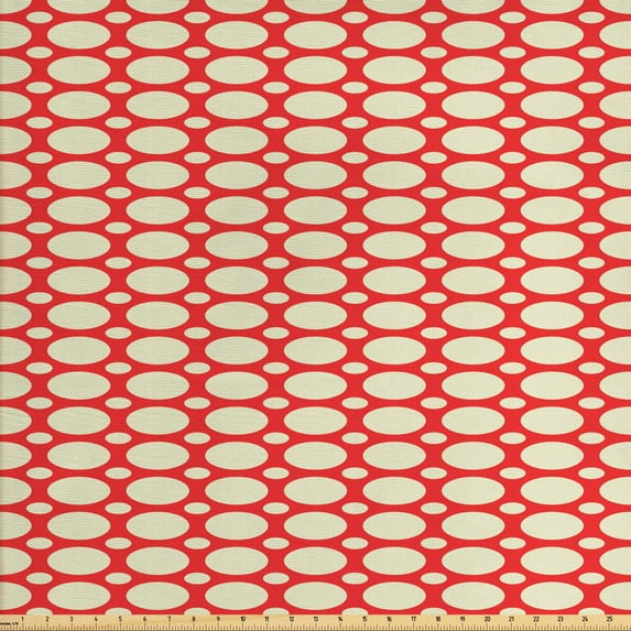 Ambesonne Geometric Fabric by the Yard Upholstery, Polka Dots Vibrant, 10 Yards, Pale Yellow Red