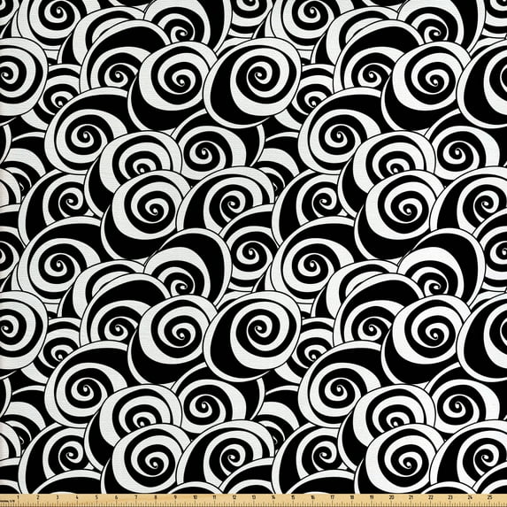 Ambesonne Geometric Fabric by the Yard Upholstery, Monochrome Swirled Vortex, 5 Yards, Black and White