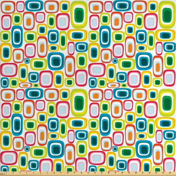 Ambesonne Geometric Fabric by the Yard Upholstery, Colorful Retro Shapes, 2 Yards, Multicolor