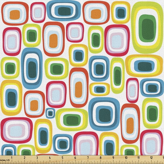 Geometric Fabric by the Yard, Colorful Retro Squares with Bullseye Vintage Inspirations Abstract Illustration, Decorative Upholstery Fabric for Sofas and Home Accents, Multicolor by Ambesonne