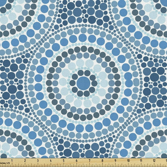 Ambesonne Circles Fabric by the Yard Upholstery, Concentric Circles Dots, 5 Yards, Blue and White