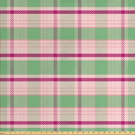 Ambesonne Geometric Fabric by the Yard Upholstery, Symmetric Plaid Graphic, 3 Yards, Pistachio Green Pale Pink