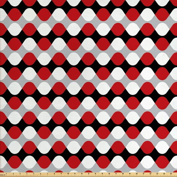 Ambesonne Geometric Fabric by the Yard Upholstery, Bicolor Oval Shapes, 10 Yards, Vermilion Grey White