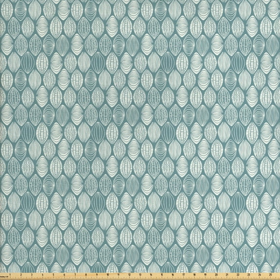 Ambesonne Geometric Fabric by the Yard Upholstery, Oval Doodle, 3 Yards, Coconut Turquoise
