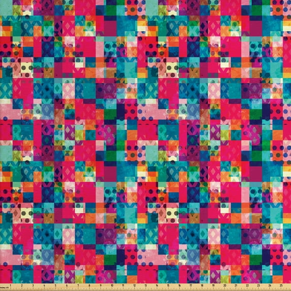 Ambesonne Geometric Fabric by the Yard Upholstery, Italian Grunge Dots, 2 Yards, Multicolor