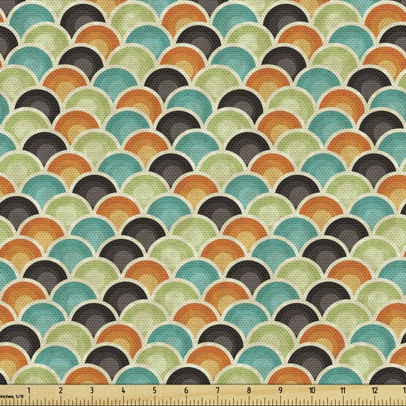 Ambesonne Geometric Fabric by the Yard Upholstery, Colorful Half Circles, 1 Yard, Multicolor