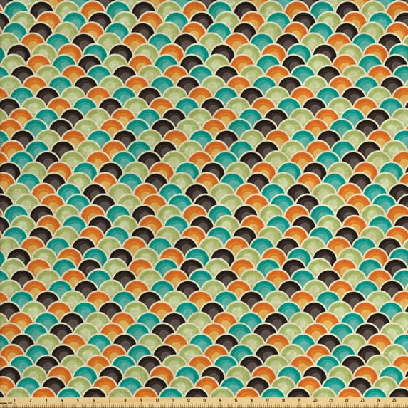 Ambesonne Geometric Fabric by the Yard Upholstery, Colorful Half Circles, 5 Yards, Multicolor