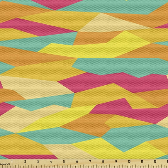 Geometric Fabric by the Yard, Funky Formless Prehistoric Tiles Vivid Contrast Fashion, Decorative Upholstery Fabric for Sofas and Home Accents, Jade Green Marigold by Ambesonne