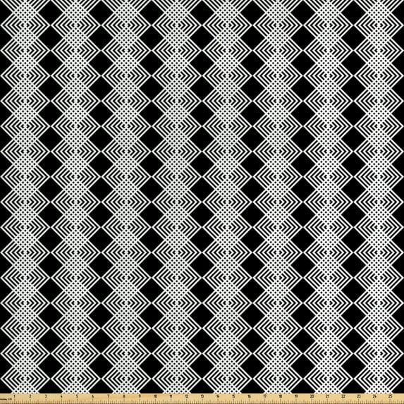 Geometric Fabric by the Yard, Geometric Composition of Rhombus Concentric Squares Contemporary Art, Decorative Upholstery Fabric for Chairs & Home Accents, Charcoal Grey and White by Ambesonne
