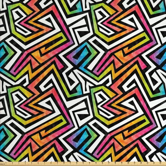 Ambesonne Geometric Fabric by the Yard Upholstery, Grunge Game Retro, 3 Yards, Multicolor