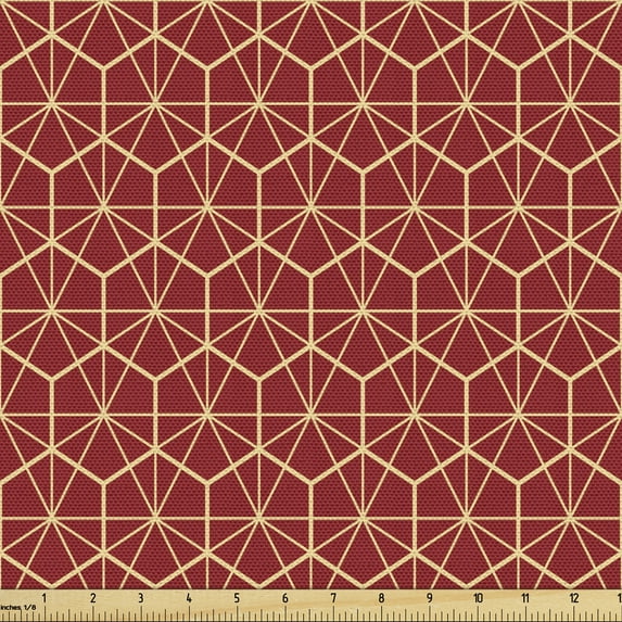 Ambesonne Geometric Fabric by the Yard Upholstery, Grid Like Hexagonal Forms, 2 Yards, Red and Beige