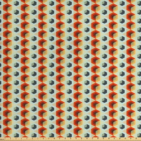 Ambesonne Geometric Fabric by the Yard Upholstery, Hexagonal Comb Modern, 2 Yards, Orange Dark Blue