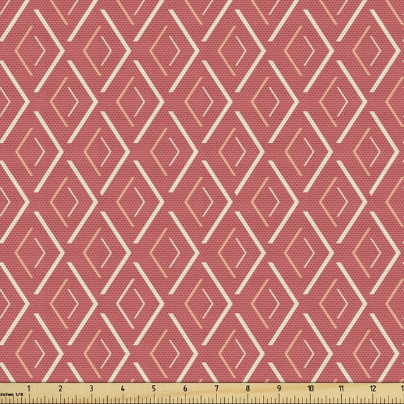 Geometric Fabric by the Yard, Horizontal Diamond Line Pattern Design with Chevron Lines Tile Print, Decorative Upholstery Fabric for Chairs & Home Accents, 1 Yard, Coral Cream Salmon by Ambesonne