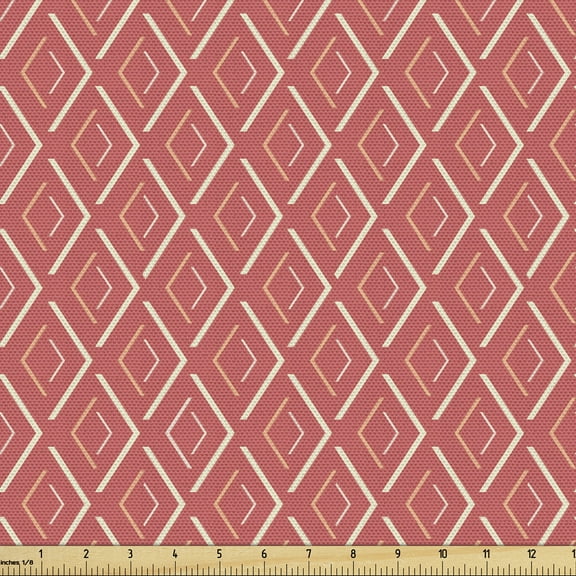 Ambesonne Peach Pink Fabric by the Yard Upholstery, Chevron Lines Tiles, 5 Yards, Coral Cream Salmon